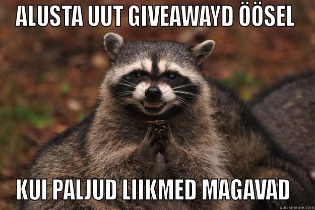 ALUSTA UUT GIVEAWAYD ÖÖSEL KUI PALJUD LIIKMED MAGAVAD  Evil Plotting Raccoon
