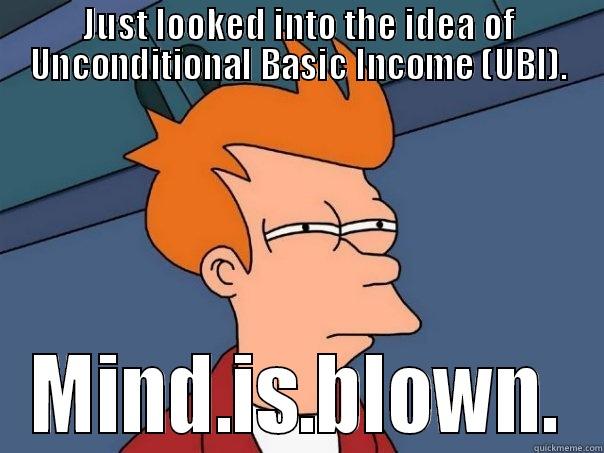 JUST LOOKED INTO THE IDEA OF UNCONDITIONAL BASIC INCOME (UBI). MIND.IS.BLOWN. Futurama Fry