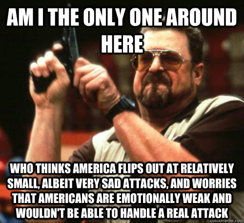 Am i the only one around here Who thinks america flips out at relatively small, albeit very sad attacks, and worries that americans are emotionally weak and wouldn't be able to handle a real attack  Am I The Only One Around Here