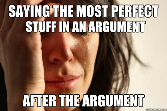 Saying the most perfect after the argument Stuff in an argument  First World Problems