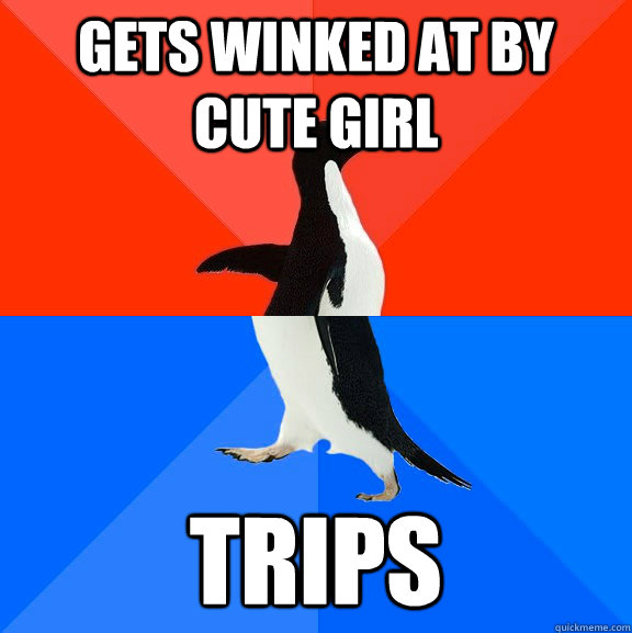 Gets winked at by cute girl trips  Socially Awesome Awkward Penguin