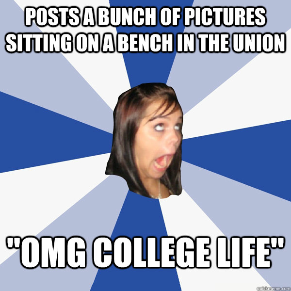 Posts a bunch of pictures sitting on a bench in the union 