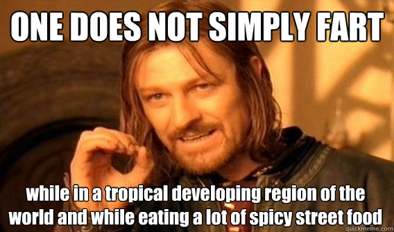 ONE DOES NOT SIMPLY FART while in a tropical developing region of the world and while eating a lot of spicy street food  One Does Not Simply