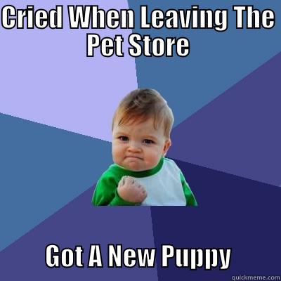 CRIED WHEN LEAVING THE PET STORE                  GOT A NEW PUPPY          Success Kid