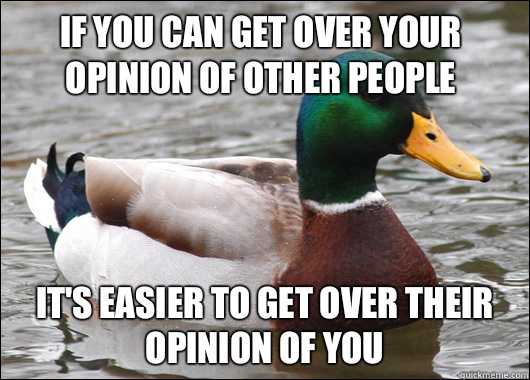 If you can get over your opinion of other people It's easier to get over their opinion of you  Actual Advice Mallard