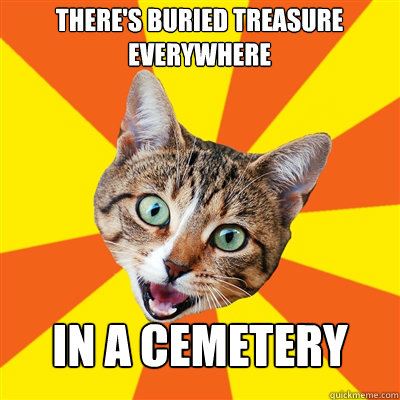 There's buried treasure everywhere  in a cemetery - There's buried treasure everywhere  in a cemetery  Bad Advice Cat