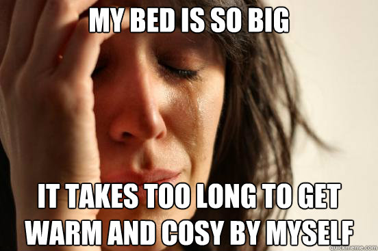 My bed is so big it takes too long to get warm and cosy by myself  First World Problems