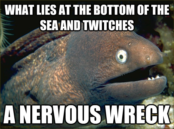 what lies at the bottom of the sea and twitches A NERVOUS WRECK  Bad Joke Eel