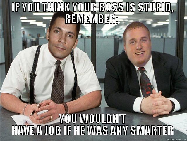 IF YOU THINK YOUR BOSS IS STUPID, REMEMBER:  YOU WOULDN'T HAVE A JOB IF HE WAS ANY SMARTER Misc