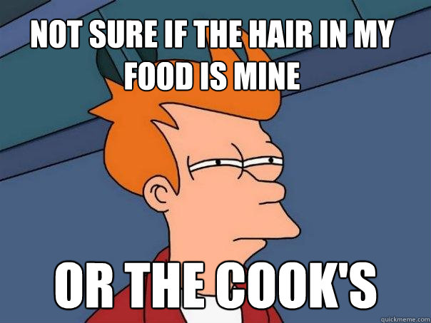 Not sure if the hair in my food is mine Or the cook's  Futurama Fry
