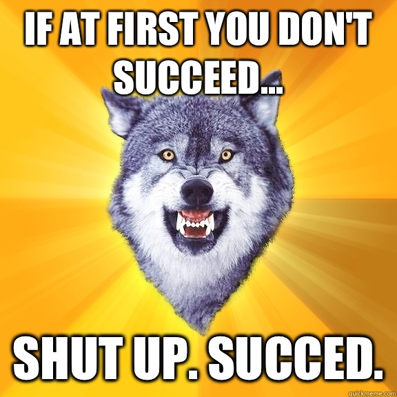 If at first you don't succeed... Shut up. Succed.  Courage Wolf