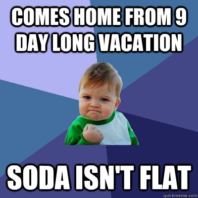 Comes home from 9 day long vacation soda isn't flat  Success Kid