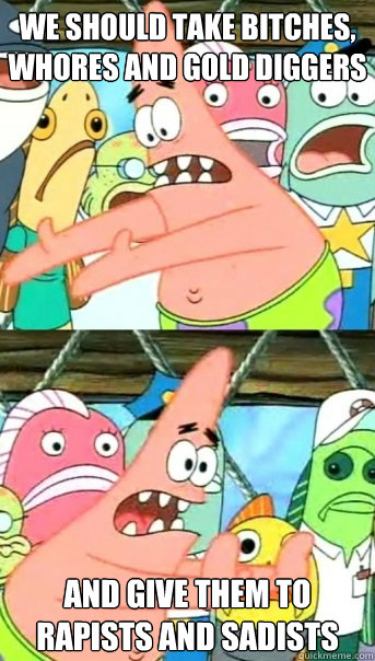 we should take bitches, whores and gold diggers and give them to rapists and sadists  Push it somewhere else Patrick