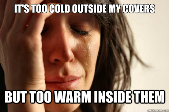 It's too cold outside my covers But too warm inside them  First World Problems