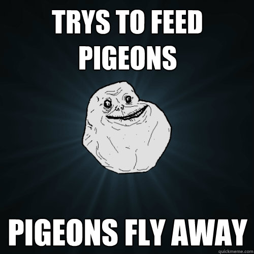 trys to feed pigeons pigeons fly away   Forever Alone