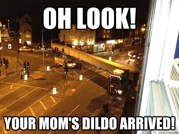Oh look! Your mom's dildo arrived!  