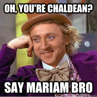 Oh, you're Chaldean? Say mariam bro  Condescending Wonka