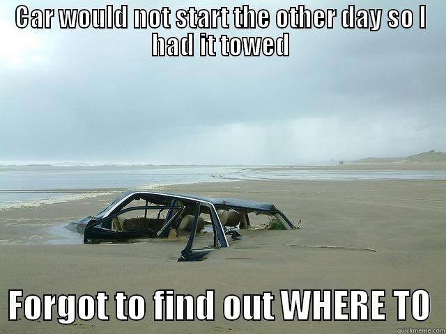 Lost car - CAR WOULD NOT START THE OTHER DAY SO I HAD IT TOWED   FORGOT TO FIND OUT WHERE TO  Misc