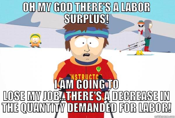 OH MY GOD THERE'S A LABOR SURPLUS! I AM GOING TO LOSE MY JOB...THERE'S A DECREASE IN THE QUANTITY DEMANDED FOR LABOR! Super Cool Ski Instructor