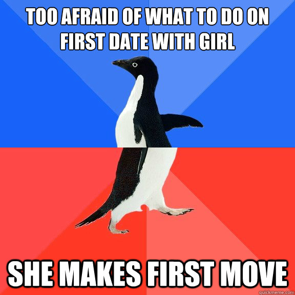 Too afraid of what to do on first date with girl She makes first move  Socially Awkward Awesome Penguin