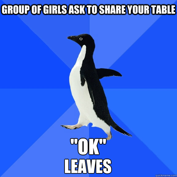 Group of girls ask to share your table 