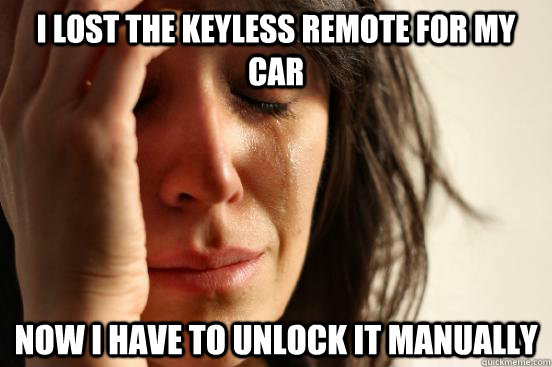 I lost the keyless remote for my car Now I have to unlock it manually  First World Problems