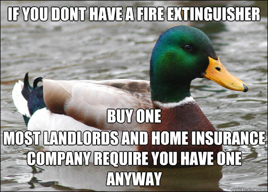 if you dont have a fire extinguisher 




buy one most landlords and home insurance company require you have one anyway
  Actual Advice Mallard