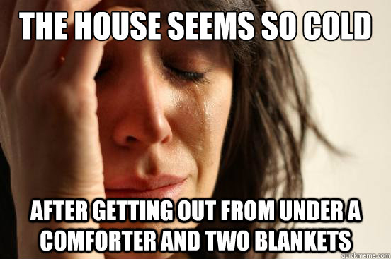 The house seems so cold after getting out from under a comforter and two blankets  First World Problems