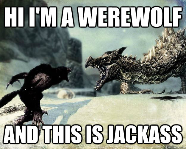 Hi I'm a werewolf and this is jackass - Hi I'm a werewolf and this is jackass  skyrim memes