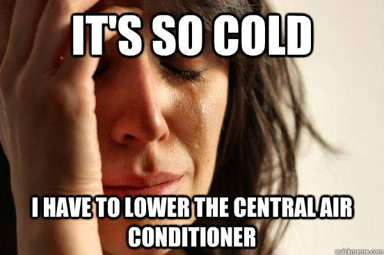 it's so cold i have to lower the central air conditioner  First World Problems