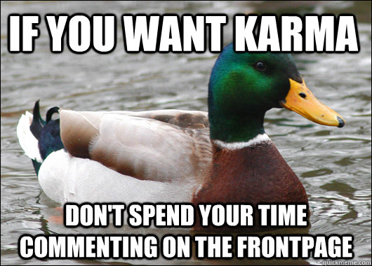 if you want karma don't spend your time commenting on the FrontPage  Actual Advice Mallard