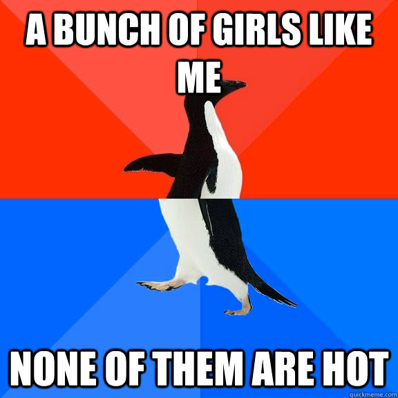 a bunch of girls like me none of them are hot  Socially Awesome Awkward Penguin