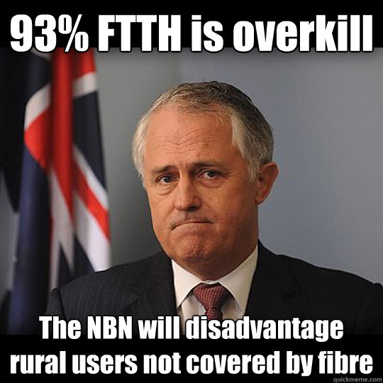 93% FTTH is overkill The NBN will disadvantage rural users not covered by fibre  