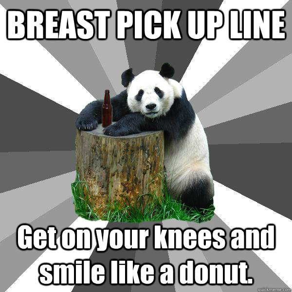 BREAST PICK UP LINE Get on your knees and smile like a donut. - BREAST PICK UP LINE Get on your knees and smile like a donut.  Pickup-Line Panda