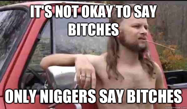 It's not okay to say bitches Only niggers say bitches  Almost Politically Correct Redneck