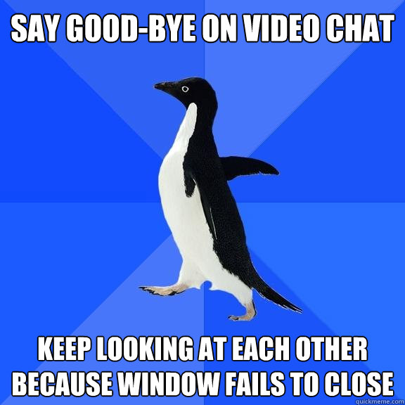 Say good-bye on video chat keep looking at each other because window fails to close  Socially Awkward Penguin