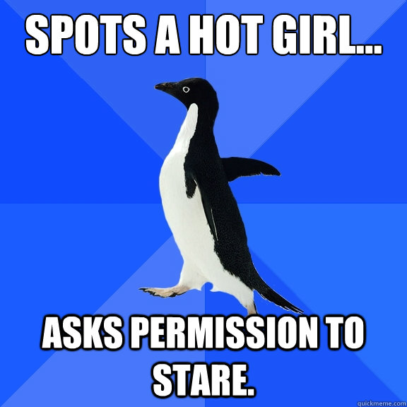 spots a hot girl... Asks permission to stare.  Socially Awkward Penguin