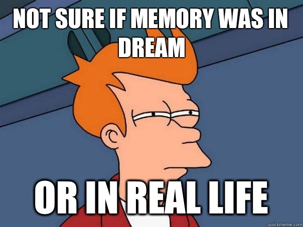 not sure if memory was in dream  or in real life  Futurama Fry