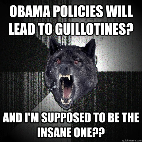 Obama policies will lead to guillotines? And I'm supposed to be the insane one??  Insanity Wolf