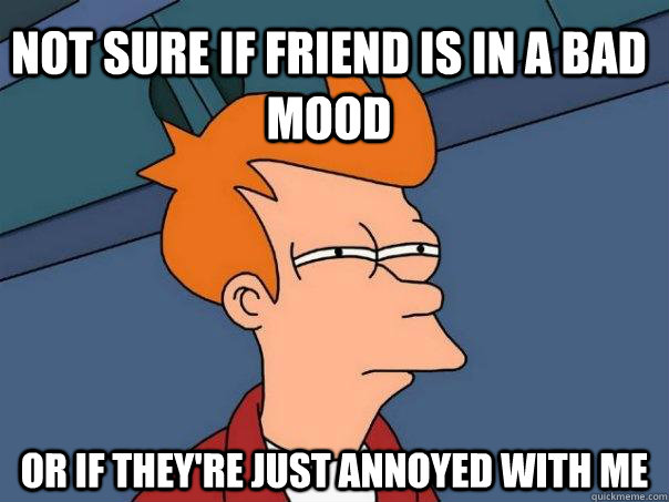 Not sure if friend is in a bad mood Or if they're just annoyed with me  Futurama Fry