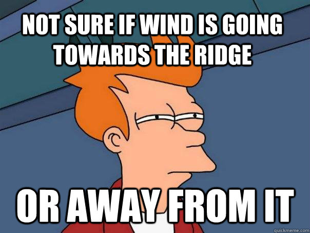 Not sure if wind is going towards the ridge or away from it  Futurama Fry
