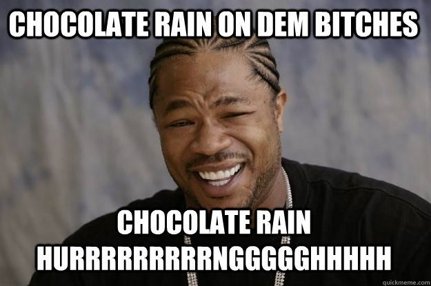 chocolate rain on dem bitches chocolate rain hurrrrrrrrrnggggghhhhh - chocolate rain on dem bitches chocolate rain hurrrrrrrrrnggggghhhhh  Xzibit meme