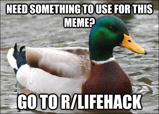 Need something to use for this meme? go to r/lifehack  Actual Advice Mallard