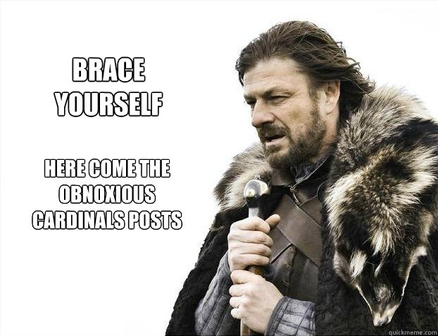 Here come the obnoxious Cardinals posts brace yourself  Brace yourself - muslim claims