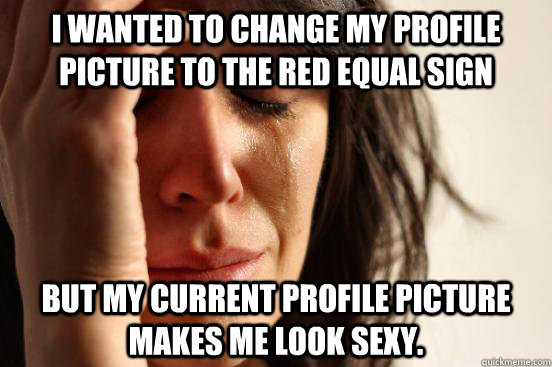 I wanted to change my profile picture to the red equal sign but my current profile picture makes me look sexy.  First World Problems