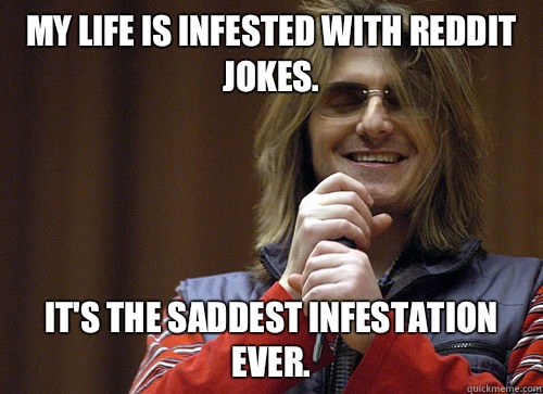 My life is infested with Reddit jokes.  It's the saddest infestation ever.   Mitch Hedberg Meme