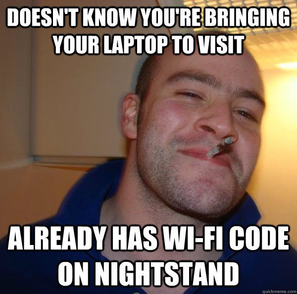 doesn't know you're bringing your laptop to visit already has Wifi