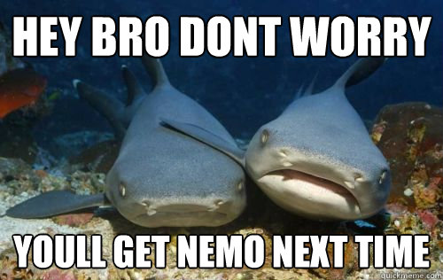 Hey bro dont worry youll get nemo next time  Compassionate Shark Friend