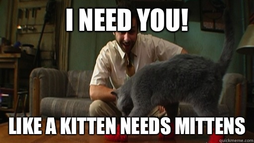 I need you! Like a kitten needs mittens  