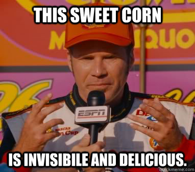 This Sweet Corn Is Invisibile and delicious.  unsure ricky bobby